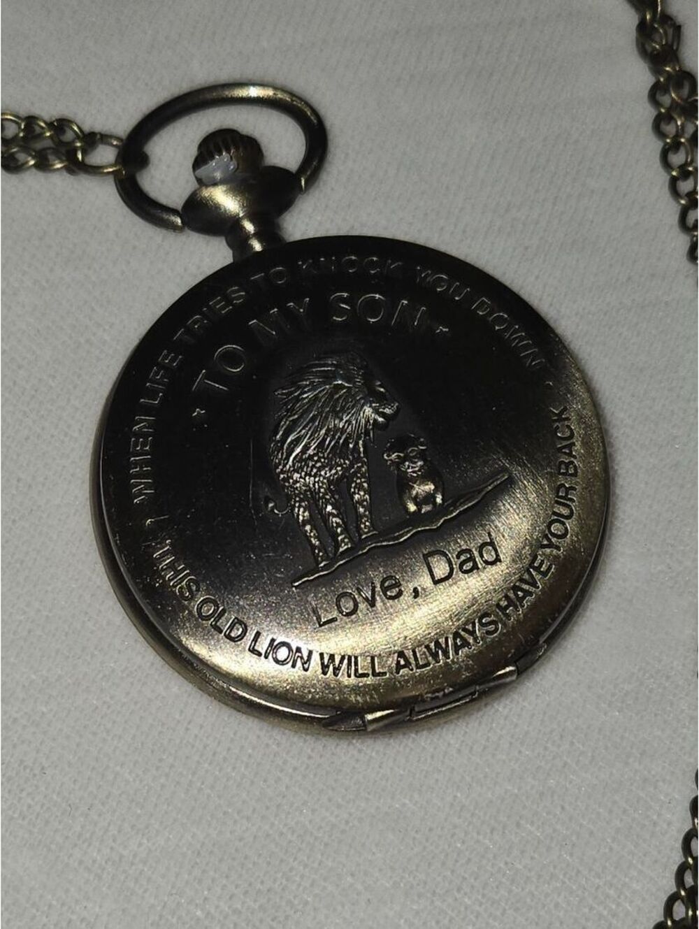Pocket Watch father/son inspirational Lion Engraving 30-In Chain